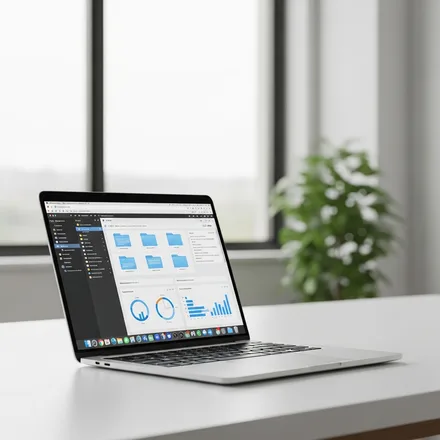 Open laptop with a crisp working display on a clean desk