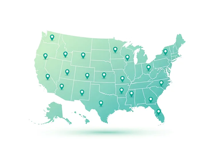 Map of the United States showing nationwide service coverage