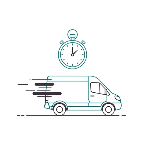 Fast delivery van with a stopwatch representing quick turnaround
